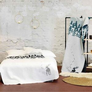 David Fussenegger Reversible Deer Alpine Chalet Apres Ski Throw Blanket NWT Rare